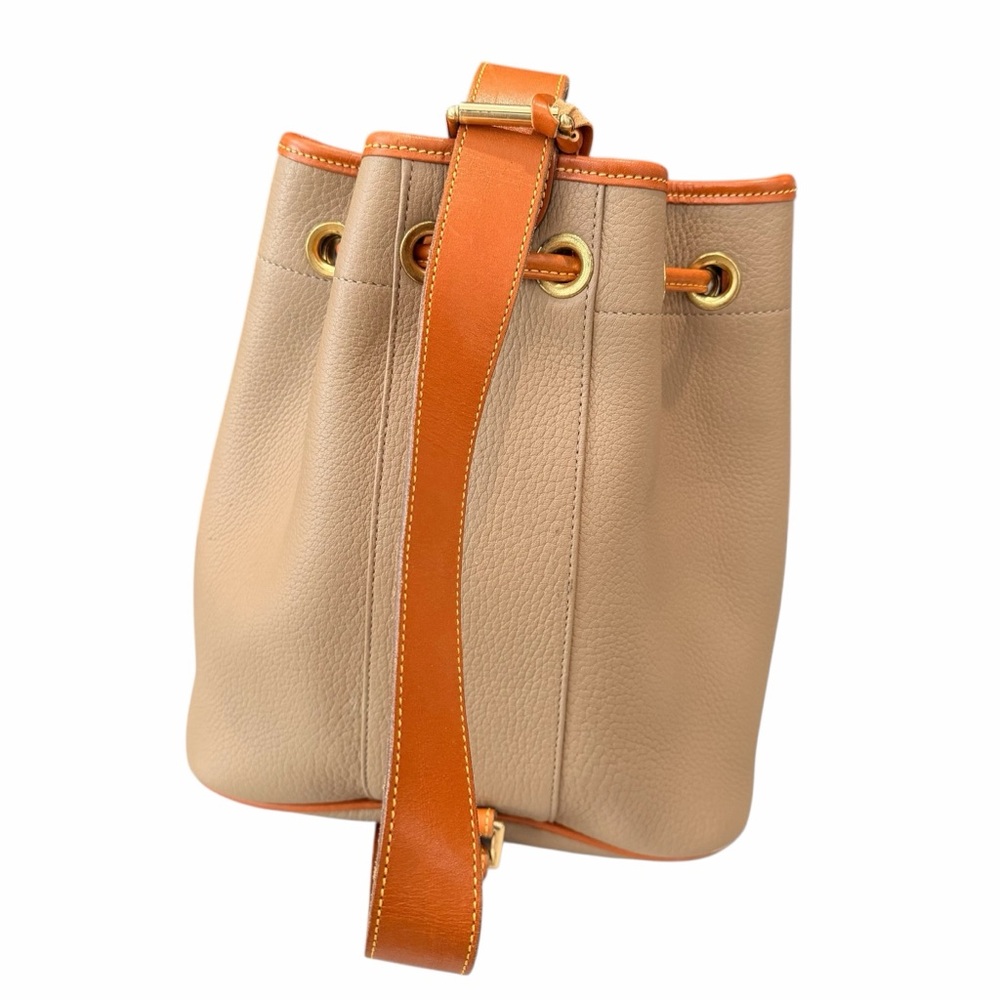 Vintage Dooney & Bourke AWL Bucket Bag Taupe Tan Leather Duck Logo Drawstring - Picture 7 of 13